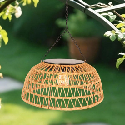 Amorly Solar & Usb Charged Bohemian Rattan Pendant Light, Rustic Hanging Lamp For Farmhouse, Homestay, Restaurant, Bar Decor - image 1