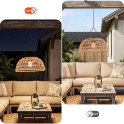 Amorly Solar & Usb Charged Bohemian Rattan Pendant Light, Rustic Hanging Lamp For Farmhouse, Homestay, Restaurant, Bar Decor - thumbnail 3