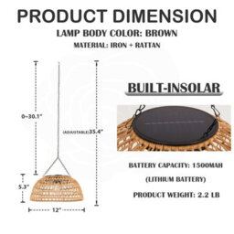 Amorly Solar & Usb Charged Bohemian Rattan Pendant Light, Rustic Hanging Lamp For Farmhouse, Homestay, Restaurant, Bar Decor - thumbnail 2