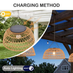 Amorly Solar & Usb Charged Bohemian Rattan Pendant Light, Rustic Hanging Lamp For Farmhouse, Homestay, Restaurant, Bar Decor - thumbnail 4