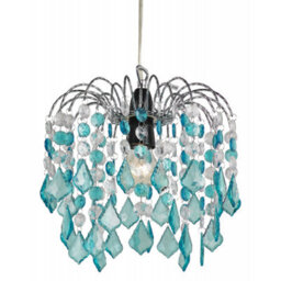 Happy Homewares Teal Acrylic Easy Fit Pendant Light Shade With Chrome Metal Frame