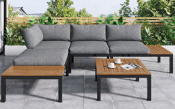 Matteo Compact Outdoor Garden Lounge Set For 4, Thick L-Shaped Sofa With Wooden Table, Grey - thumbnail 6