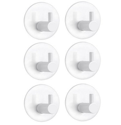 Adhesive Wall Hooks, 6 Pieces Stainless Steel Bathroom Adhesive Towel Holder (White) - image 1
