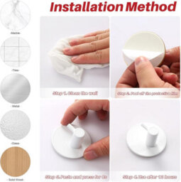 Adhesive Wall Hooks, 6 Pieces Stainless Steel Bathroom Adhesive Towel Holder (White) - thumbnail 5