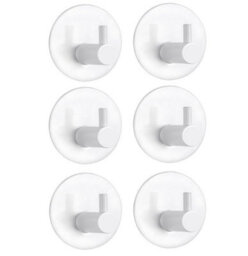 Adhesive Wall Hooks, 6 Pieces Stainless Steel Bathroom Adhesive Towel Holder (White) - thumbnail 1