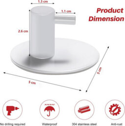 Adhesive Wall Hooks, 6 Pieces Stainless Steel Bathroom Adhesive Towel Holder (White) - thumbnail 2