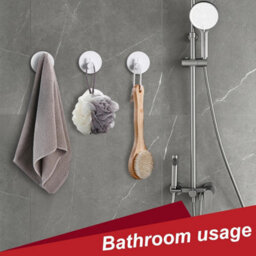 Adhesive Wall Hooks, 6 Pieces Stainless Steel Bathroom Adhesive Towel Holder (White) - thumbnail 3