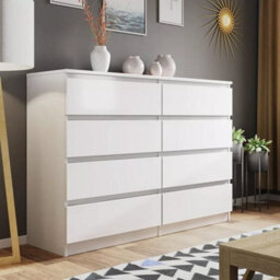 Eco Living Carlton Matt White Chest Of Drawers 8 Drawer Cabinet - thumbnail 2