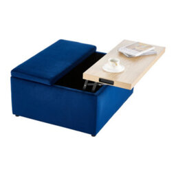 Living And Home Blue Velvet Upholstered Storage Ottoman Footstool With Foldable Panel W 820 X D 715 X H 410 mm - thumbnail 3