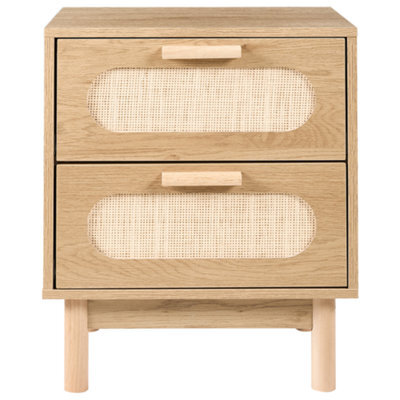 Wyld And Coco Boho Bedside Table Light Brown With Rattan Fronts, 2 Drawers - W48 X D40 X H59Cm - image 1