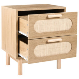 Wyld And Coco Boho Bedside Table Light Brown With Rattan Fronts, 2 Drawers - W48 X D40 X H59Cm - thumbnail 5