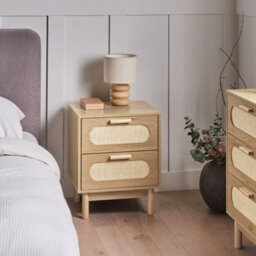 Wyld And Coco Boho Bedside Table Light Brown With Rattan Fronts, 2 Drawers - W48 X D40 X H59Cm - thumbnail 2