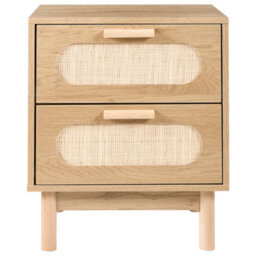 Wyld And Coco Boho Bedside Table Light Brown With Rattan Fronts, 2 Drawers - W48 X D40 X H59Cm - thumbnail 1