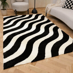 The Rugs Joli Black And White Wavy Rug Soft Dense Pile Easy To Clean And Pet Friendly For Living Rooms And Bedrooms - thumbnail 1