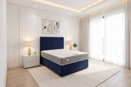 "Knight Sleep Emily Navy Plush 2Ft6 Bed Set With Orthopaedic Mattress, No Drawers & 24""headboard - Small Single" - thumbnail 1
