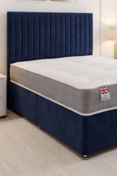 "Knight Sleep Emily Navy Plush 2Ft6 Bed Set With Orthopaedic Mattress, No Drawers & 24""headboard - Small Single" - thumbnail 2