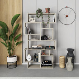 Decortie Karmato Modern Bookcase Display Unit With 10 Compartments Sandstone 168.5Cm Tall - thumbnail 4