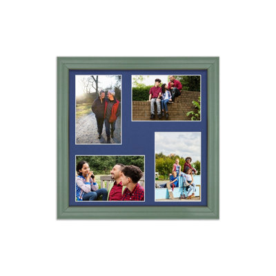 AK Frames 12X12 Green Classic Multi Photo Frame With Blue Mount - Holds 4 Apertures (4X) 6X4 Photos - image 1