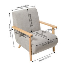 Darphe Modern Grey Chenille Armchair With Wooden Armrests - thumbnail 4