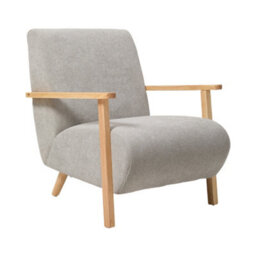 Darphe Modern Grey Chenille Armchair With Wooden Armrests - thumbnail 3