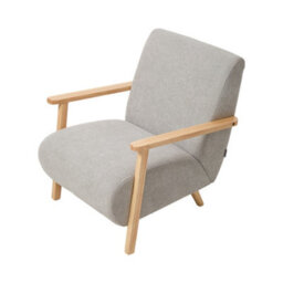 Darphe Modern Grey Chenille Armchair With Wooden Armrests - thumbnail 2
