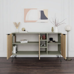 Decortie Clara Sideboard Cabinet Modern Storage Shelves Hairpin Legs Ash Green, Oak 142Cm - thumbnail 4