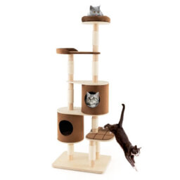 Gainoom 6-Tier Beige Cat Tree 190 Cm Rubber Wood Cat Tower Furniture W/ Sisal Scratching Posts - thumbnail 9