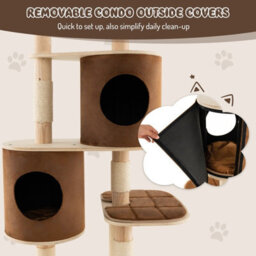 Gainoom 6-Tier Beige Cat Tree 190 Cm Rubber Wood Cat Tower Furniture W/ Sisal Scratching Posts - thumbnail 7