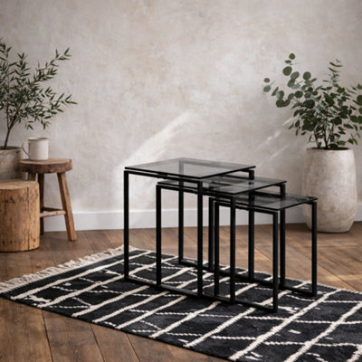 Wyld Haus Set Of 3 Frederikssund Grey Glass Nesting Coffee Tables - image 1