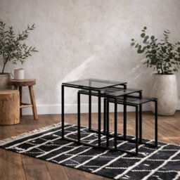 Wyld Haus Set Of 3 Frederikssund Grey Glass Nesting Coffee Tables - thumbnail 1