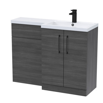 Balterley Right-Hand Bathroom Vanity And Wc Unit Combination, Basin - 1100mm - Woodgrain Anthracite, Black Handles - image 1