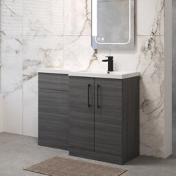 Balterley Right-Hand Bathroom Vanity And Wc Unit Combination, Basin - 1100mm - Woodgrain Anthracite, Black Handles - thumbnail 4