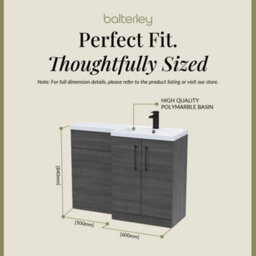 Balterley Right-Hand Bathroom Vanity And Wc Unit Combination, Basin - 1100mm - Woodgrain Anthracite, Black Handles - thumbnail 5