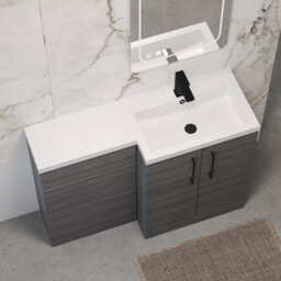 Balterley Right-Hand Bathroom Vanity And Wc Unit Combination, Basin - 1100mm - Woodgrain Anthracite, Black Handles - thumbnail 3