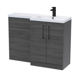 Balterley Right-Hand Bathroom Vanity And Wc Unit Combination, Basin - 1100mm - Woodgrain Anthracite, Black Handles - thumbnail 1