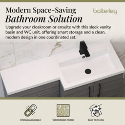 Balterley Right-Hand Bathroom Vanity And Wc Unit Combination, Basin - 1100mm - Woodgrain Anthracite, Black Handles - thumbnail 2