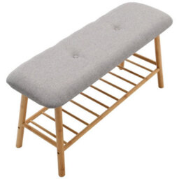 2 Tier Wooden Shoe Bench Storage Rack Linen Fabric Cushion Padded Seat - thumbnail 6