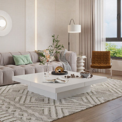 PureLifestyleWonders Designer White Modern Coffee Table With Storage High Gloss Effect Frias - image 1