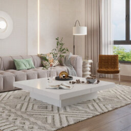 PureLifestyleWonders Designer White Modern Coffee Table With Storage High Gloss Effect Frias - thumbnail 1