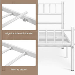 White Metal Single Bed Frame 3Ft With Headboard Footboard & Storage - thumbnail 5