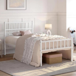White Metal Single Bed Frame 3Ft With Headboard Footboard & Storage - thumbnail 4
