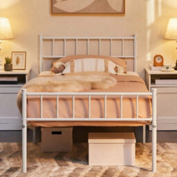 White Metal Single Bed Frame 3Ft With Headboard Footboard & Storage - thumbnail 1