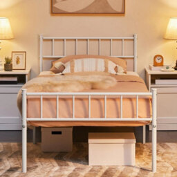 White Metal Single Bed Frame 3Ft With Headboard Footboard & Storage - thumbnail 3