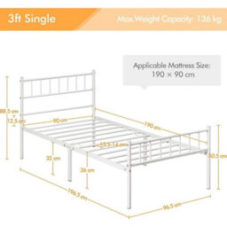 White Metal Single Bed Frame 3Ft With Headboard Footboard & Storage - thumbnail 2