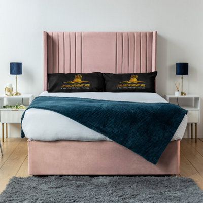 UKBEDFURNITURE Skyline Pink Plush Wingback Divan Bed Base With 54 Inch Headboard - No Storage - image 1