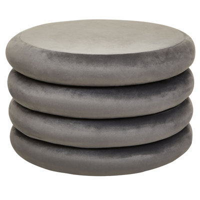 Premier Housewares Interiors By Premier Grey Velvet Round Footstool, Round Stool With Tufted Details, Pouffee With Decorative Round Design - image 1