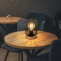 Industrial Metal Table Lamp Cage Led Bedside Desk Lamp Light Wooden Base Bedroom - thumbnail 7