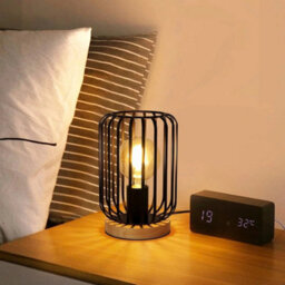 Industrial Metal Table Lamp Cage Led Bedside Desk Lamp Light Wooden Base Bedroom - thumbnail 6