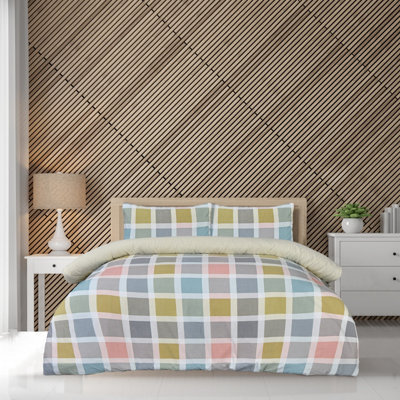 Smart Living Luxury Super Soft Reversible Crosshatch Check Duvet Cover With Pillowcase - image 1