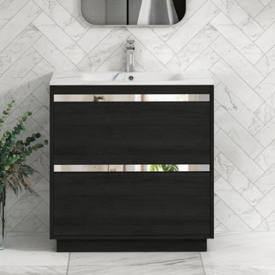 Royal Bathrooms Orion 800mm Floor Standing Vanity Unit 2 Door Hale Black With Carrara White Basin & Brushed Brass Accent Trim - image 1